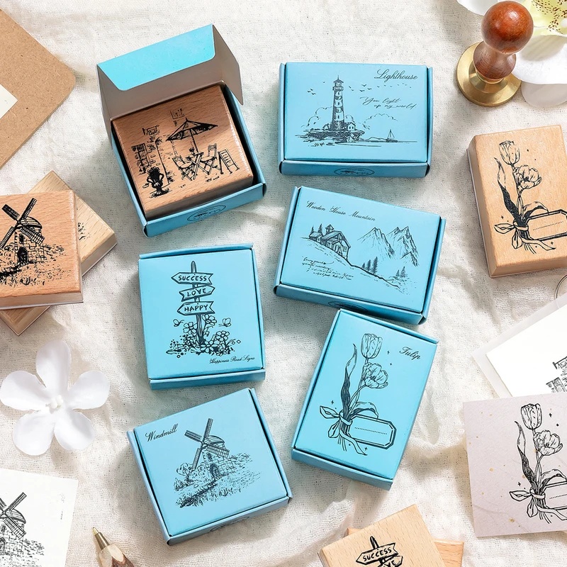Scrapbooking - Carimbos de borracha de madeira vintage,