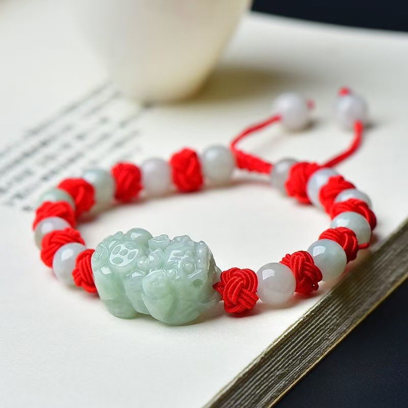 Beading - Pulseira de Jadeite Natural Birmanesa Pixiu,