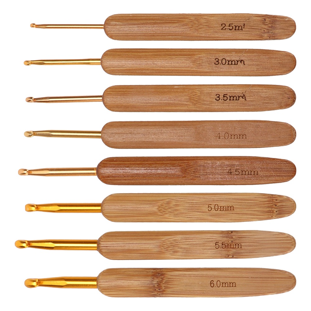 Wooden Crochet Hooks Ergonomic Handle - Conjunto de 8 agulhas de crochê
