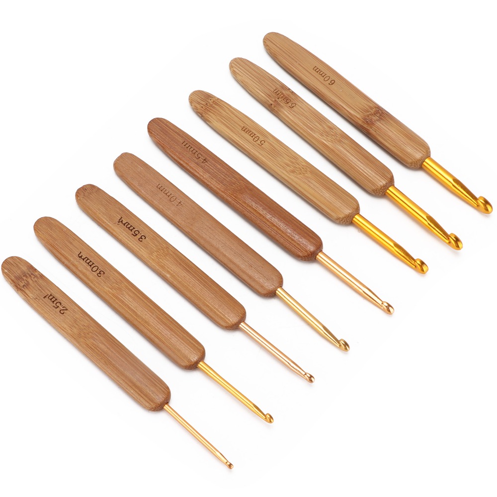 Wooden Crochet Hooks Ergonomic Handle - Conjunto de 8 agulhas de crochê
