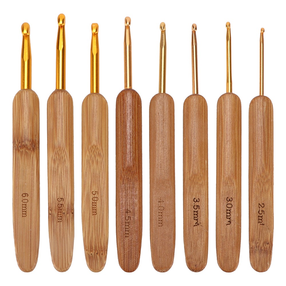 Wooden Crochet Hooks Ergonomic Handle - Conjunto de 8 agulhas de crochê