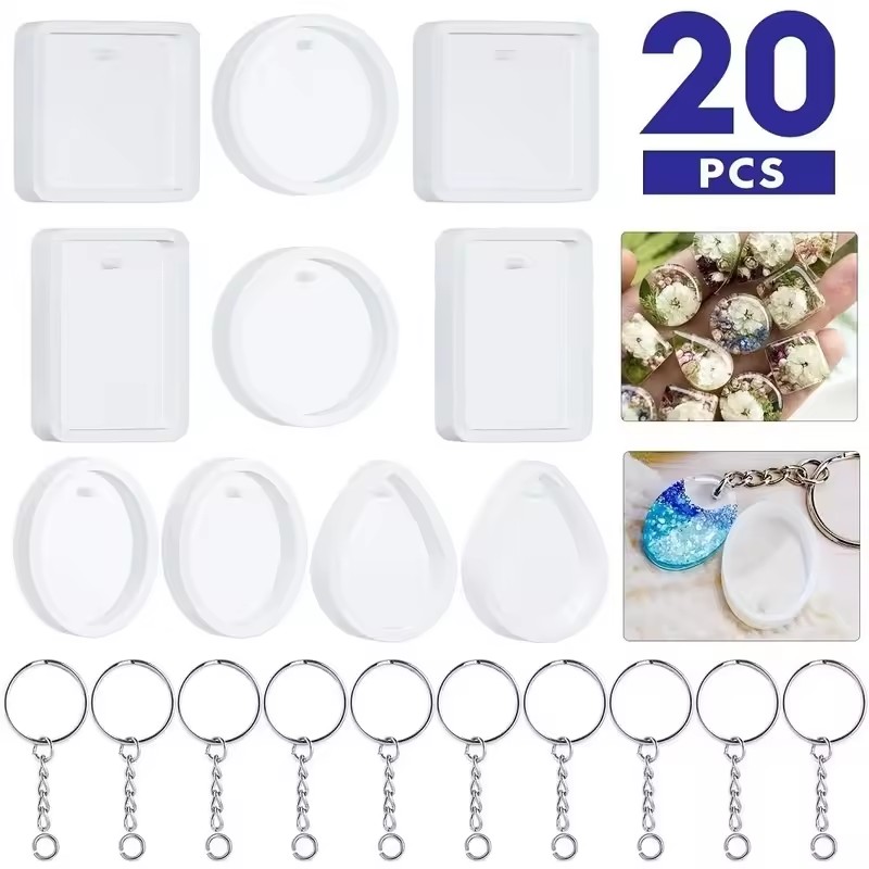 Silicone Epoxy Resin Molds Set - Kit de 20 peças para criar
