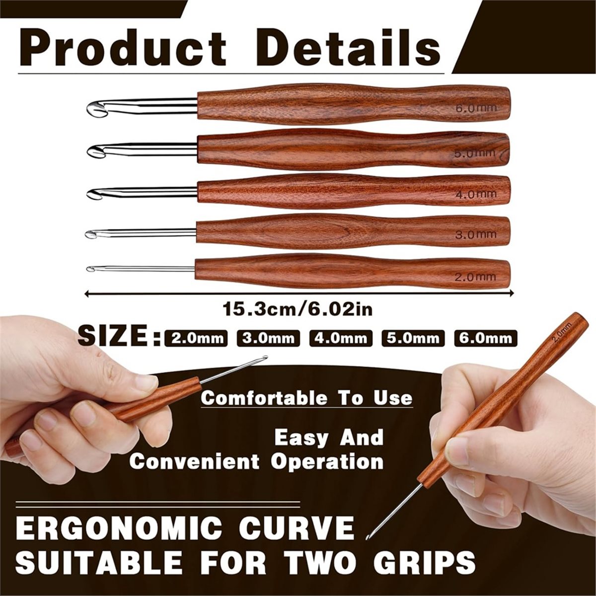 5 agulhas de crochê, 5 tamanho - Wooden Crochet Hooks Ergonomic Handle avaliação e preço